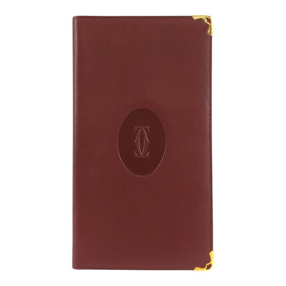 CARTIER Vintage Must Line Bordeaux Gold Hardware Leather Long Wallet for Men